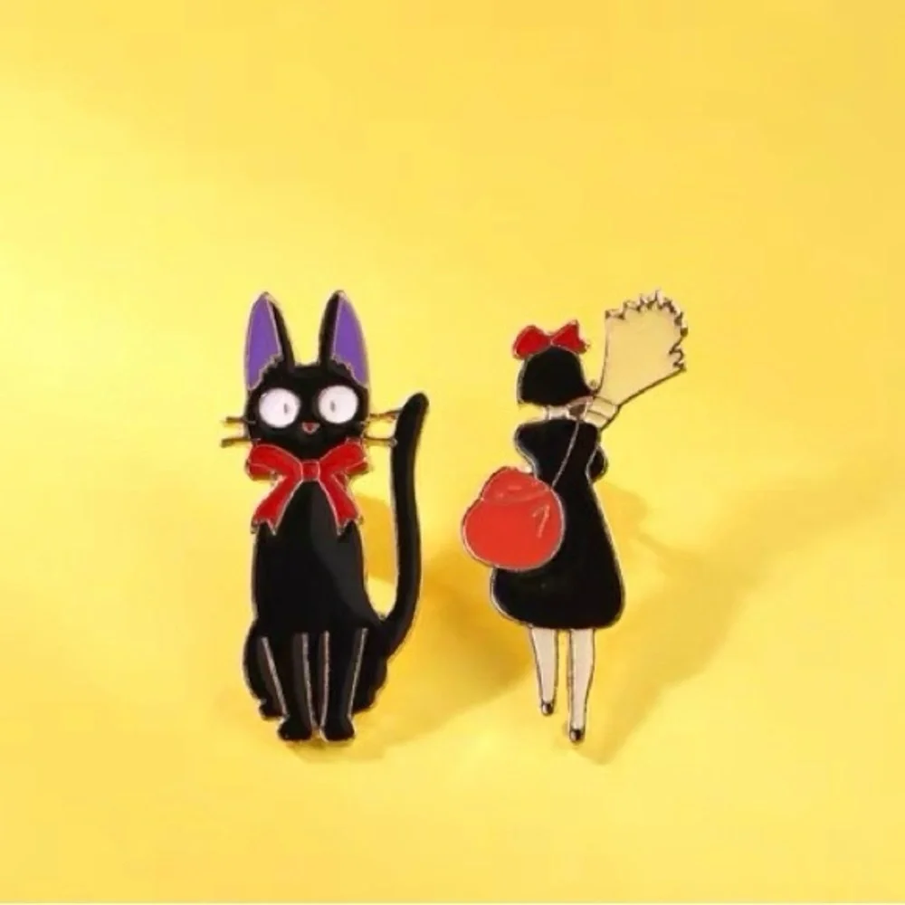 Set of 2 Enamel Pins - Kiki and Black Cat Lapel Pin - Inspired by Anime Delivery